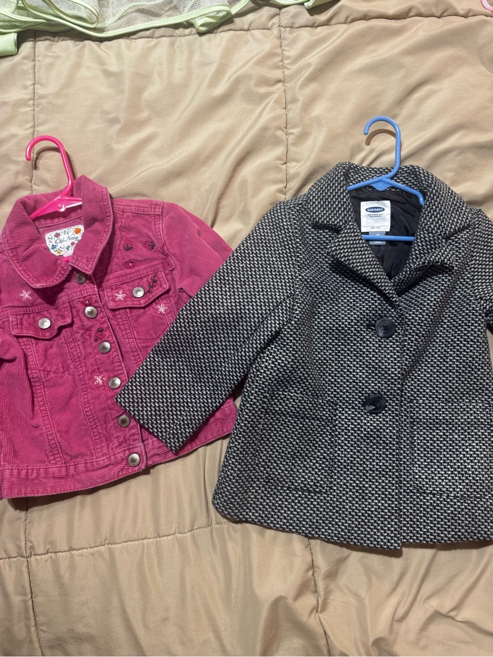 Old Navy Girls Pink Corduroy Jacket & Black-White Peacoat